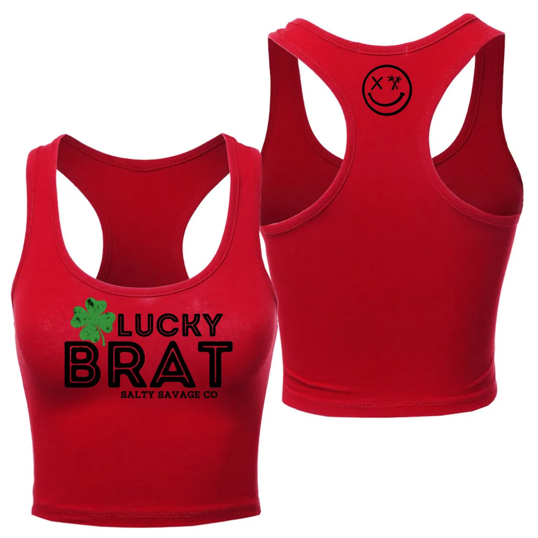 Ladies "LUCKY BRAT" Racerback Crop Tank