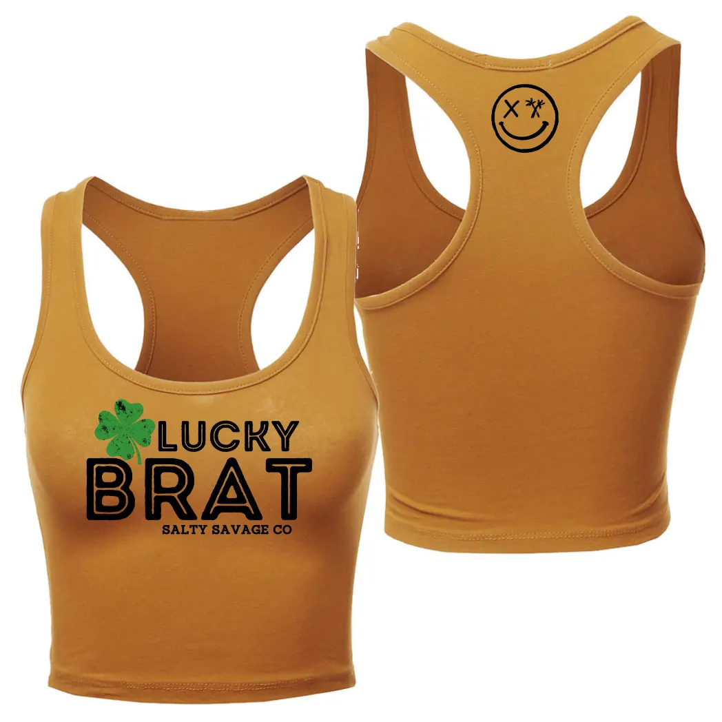 Ladies "LUCKY BRAT" Racerback Crop Tank