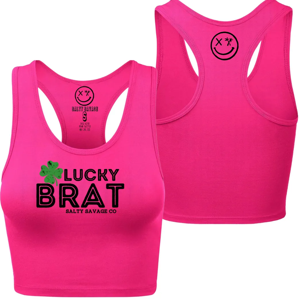 Ladies "LUCKY BRAT" Racerback Crop Tank