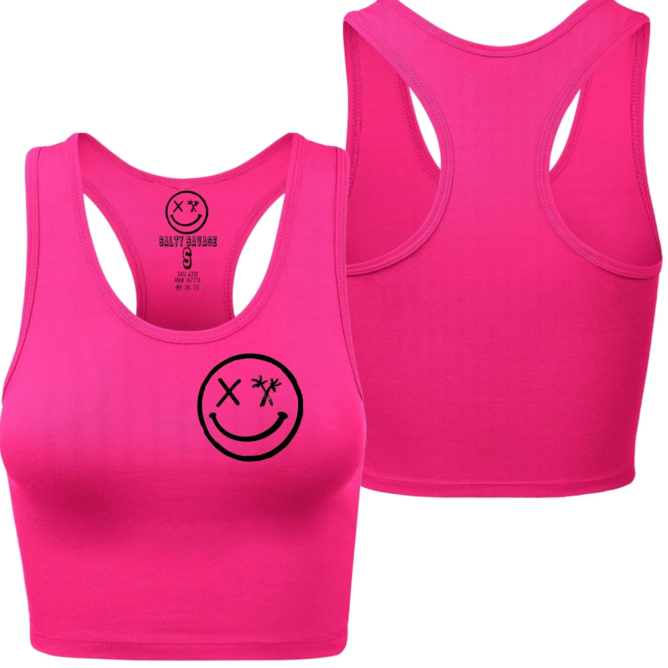 Ladies "Spliced Smile" Racerback Crop Tank | Basic