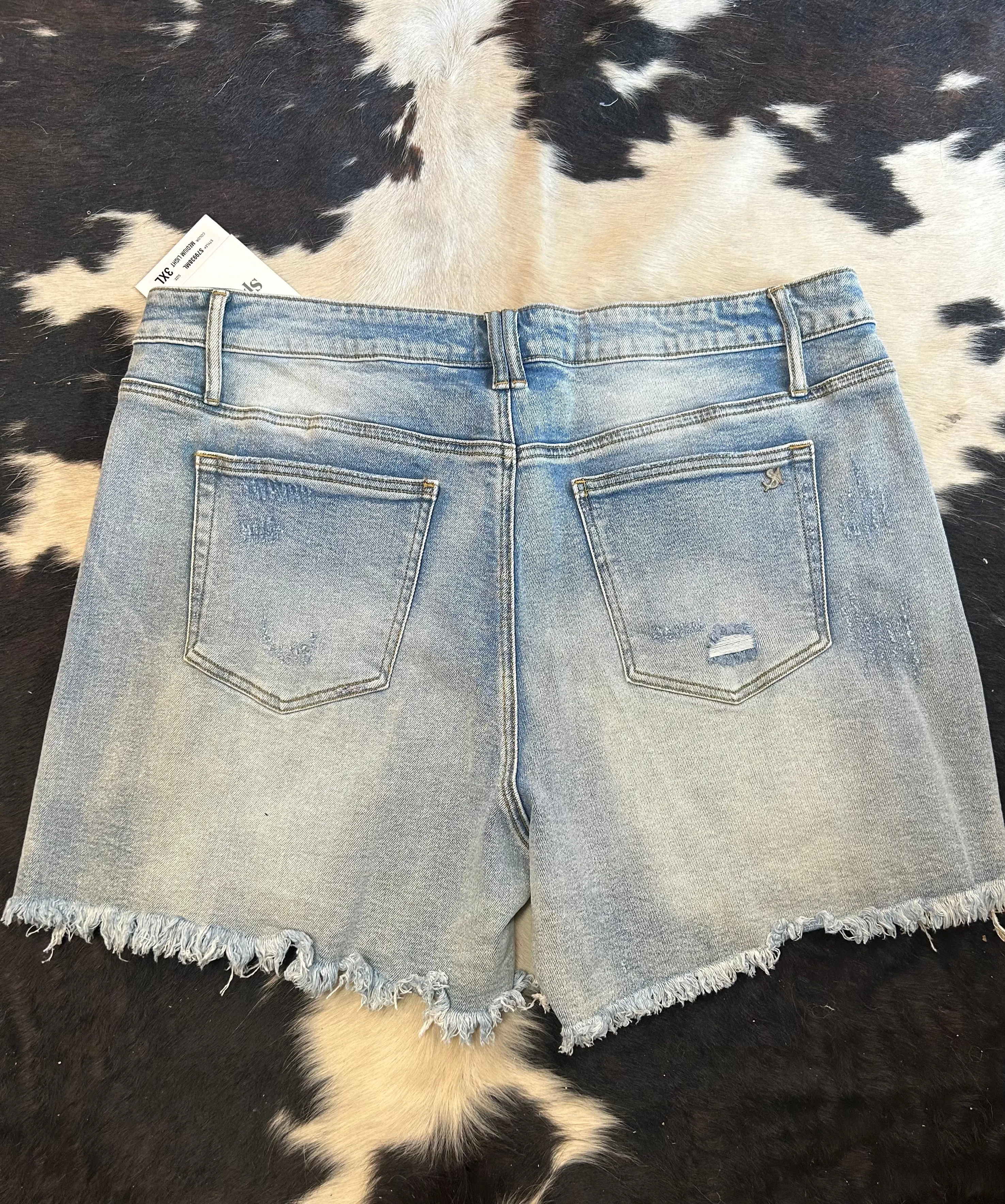 Medium Light Distressed Raw Hem Shorts