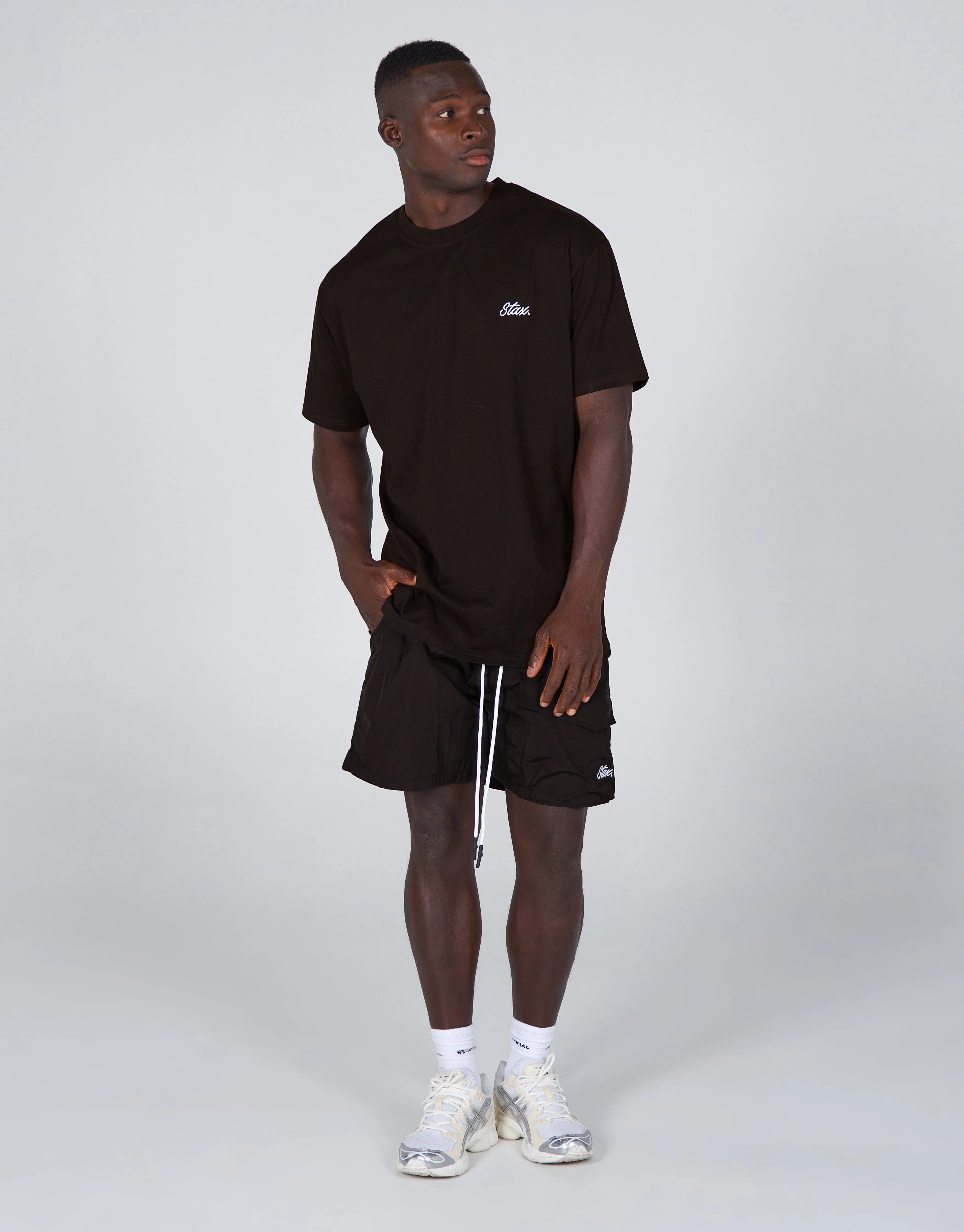 Mens Cursive Nylon Shorts - Boa (Black)