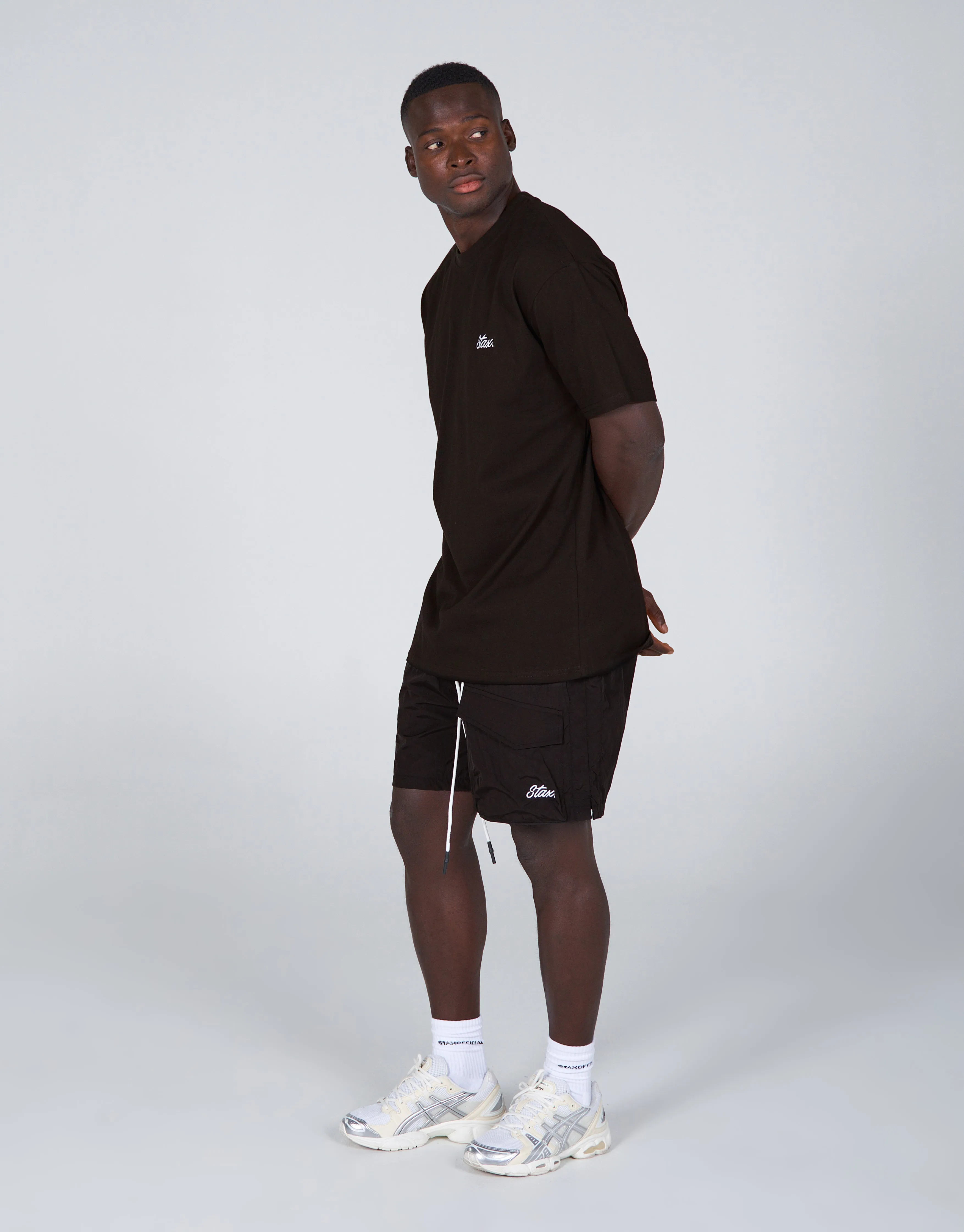 Mens Cursive Nylon Shorts - Boa (Black)