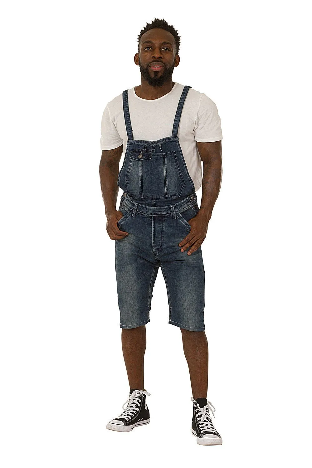 Men’s Denim Dungaree Shorts - Detachable Bib