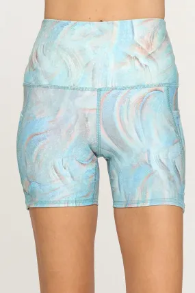 Mia Shorts - Peacock Marble Glaze w Pockets 5" (High-Waist)