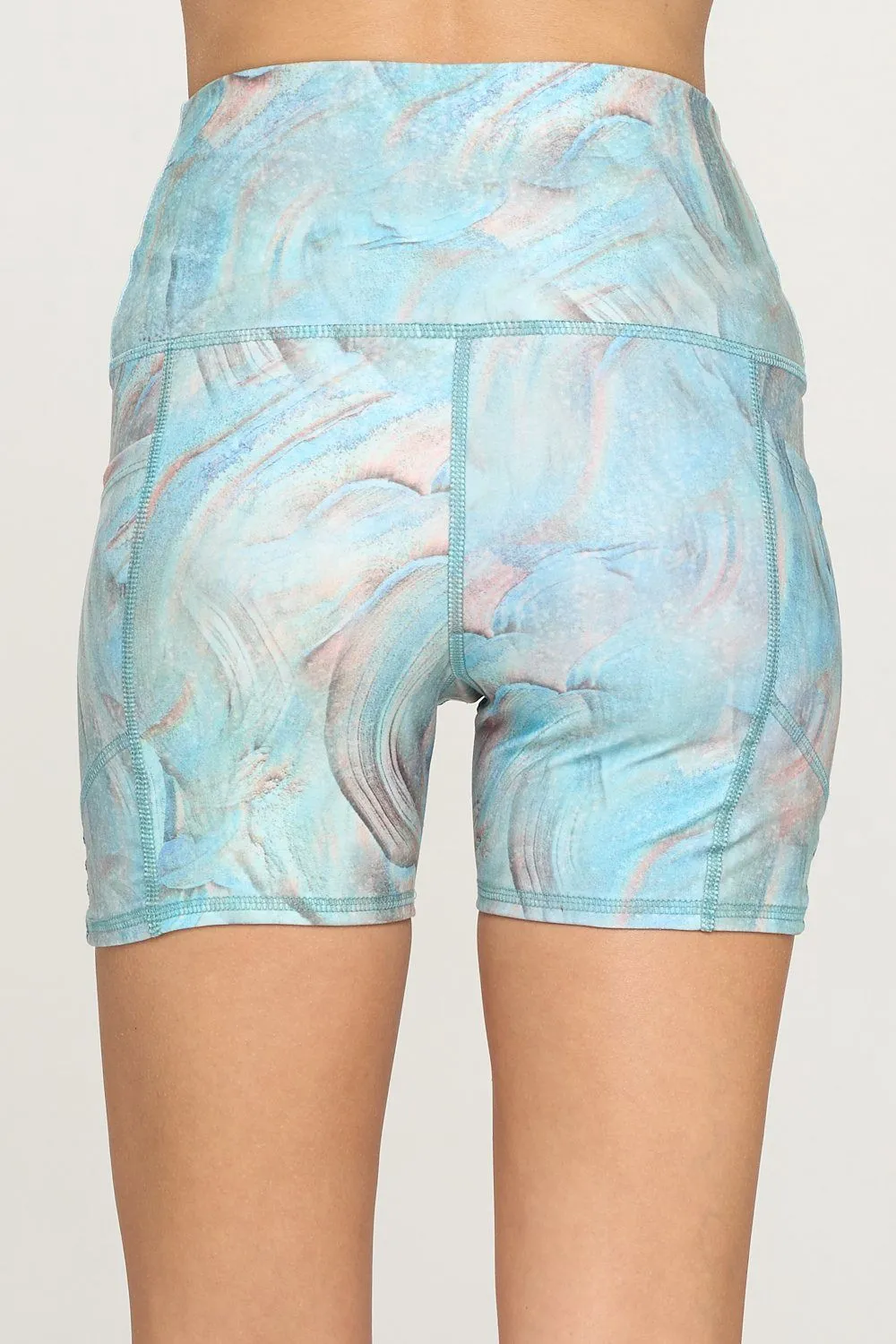 Mia Shorts - Peacock Marble Glaze w Pockets 5" (High-Waist)