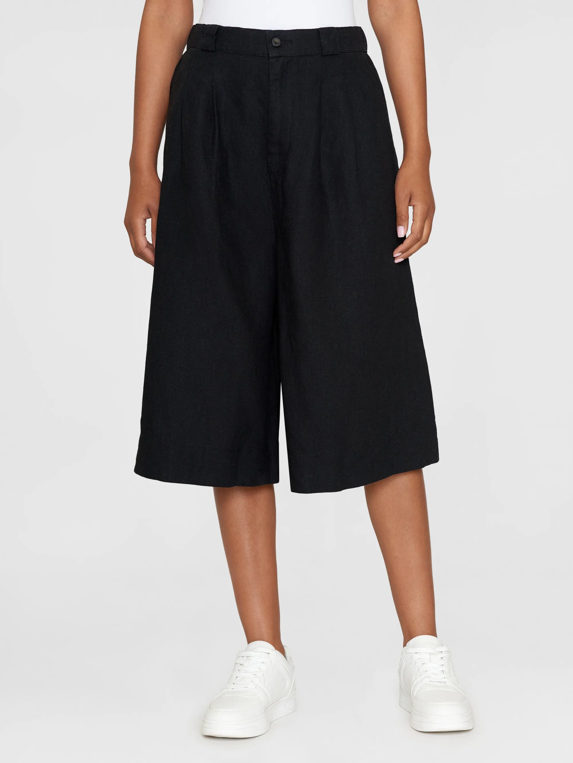 Natural linen baggy shorts - Black Jet