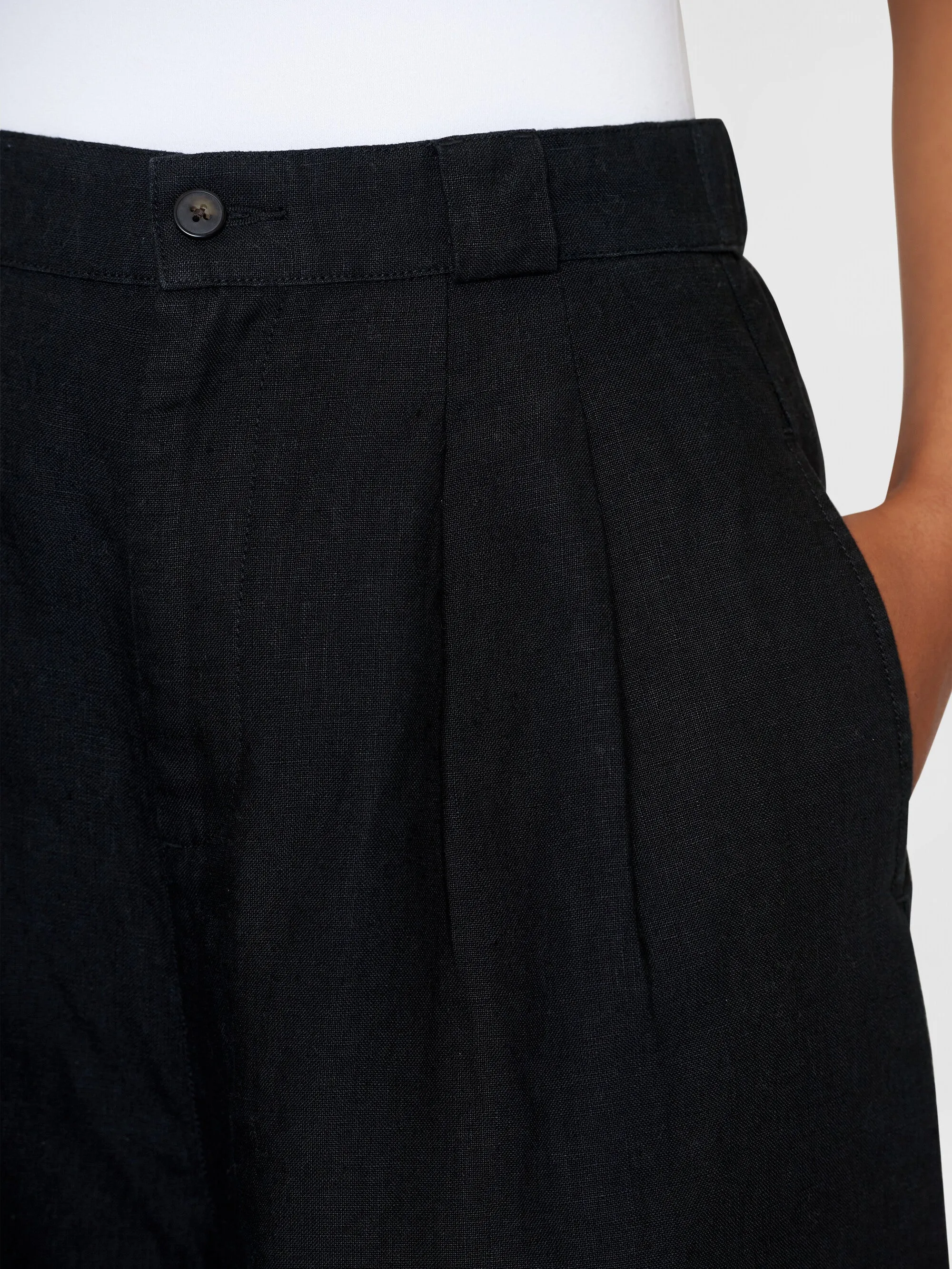 Natural linen baggy shorts - Black Jet