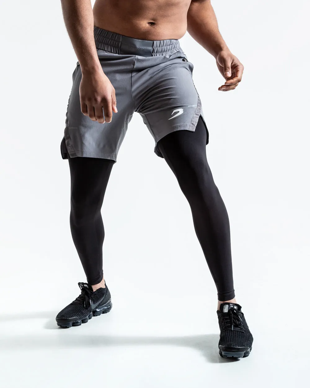 Optimized Title: Mens 2-in-1 Pep Shorts - Grey & Black Training Tights