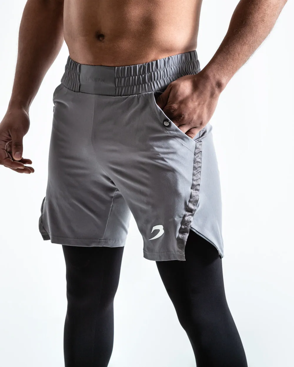 Optimized Title: Mens 2-in-1 Pep Shorts - Grey & Black Training Tights