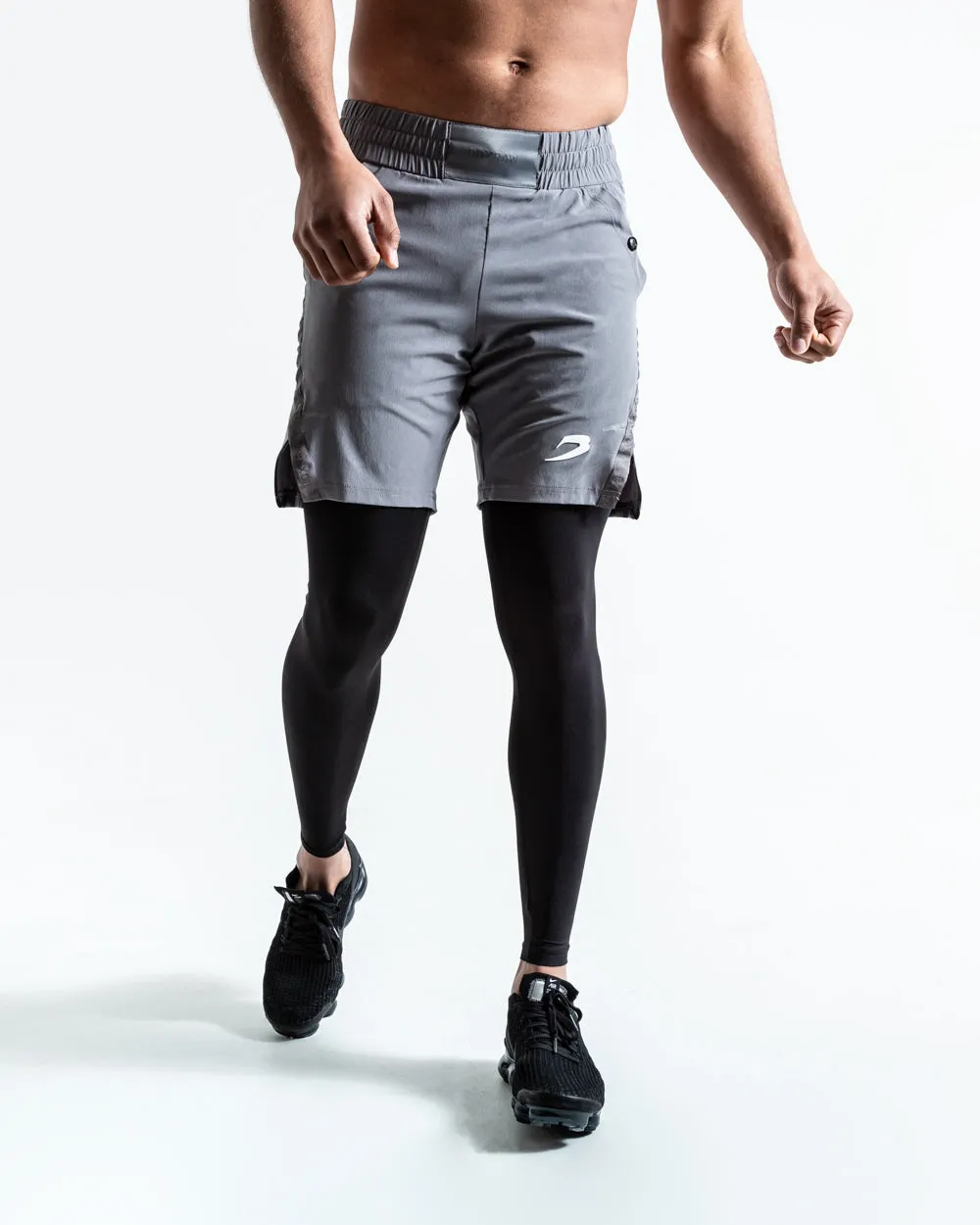 Optimized Title: Mens 2-in-1 Pep Shorts - Grey & Black Training Tights