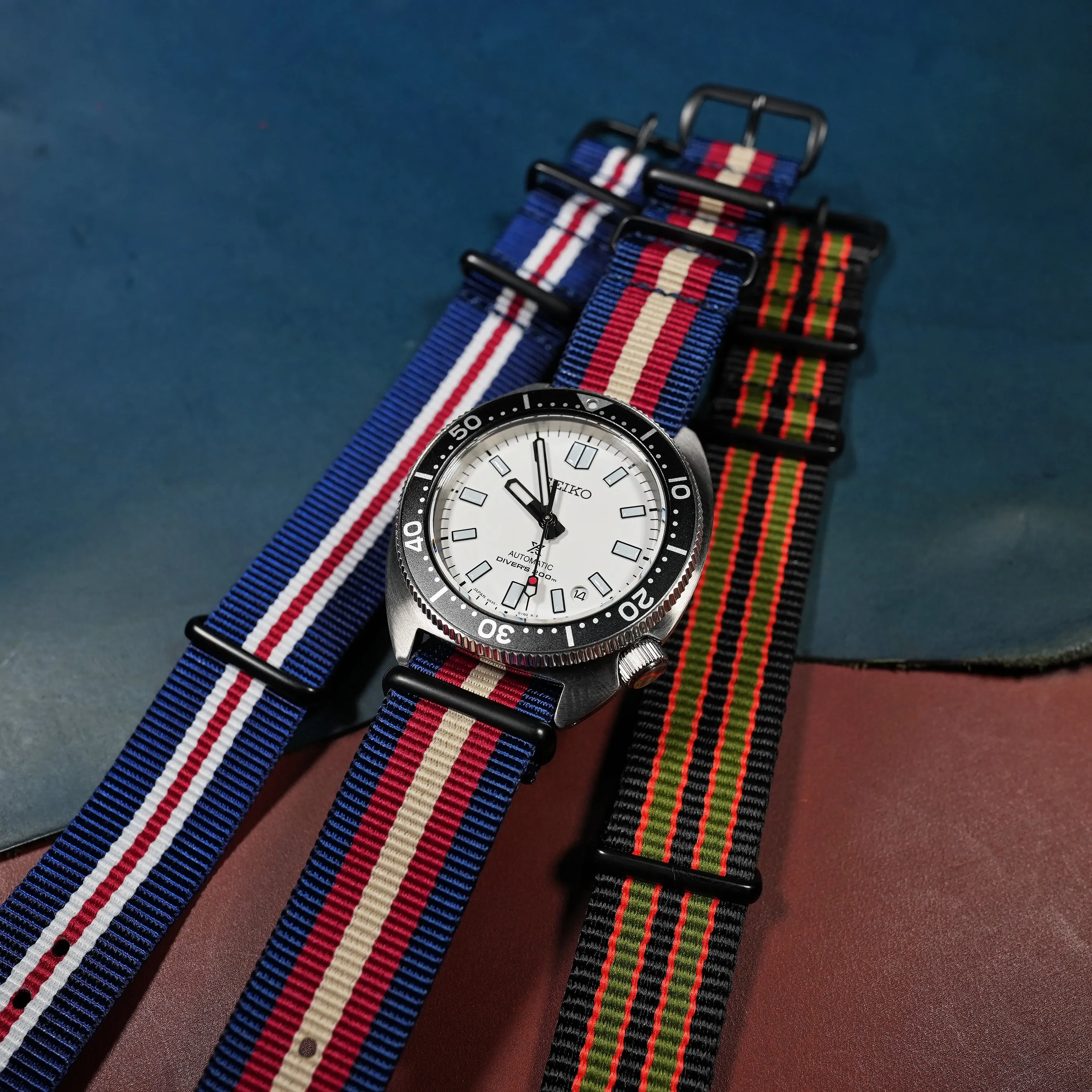 Premium Nato Strap in Navy Red Cream