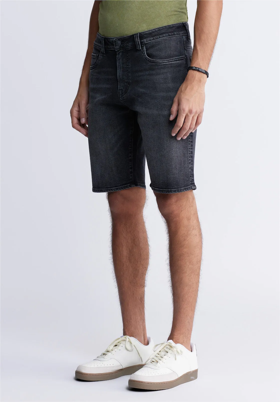 Relaxed Straight Dean Men's Denim Shorts in Crinkled Black - BM22849