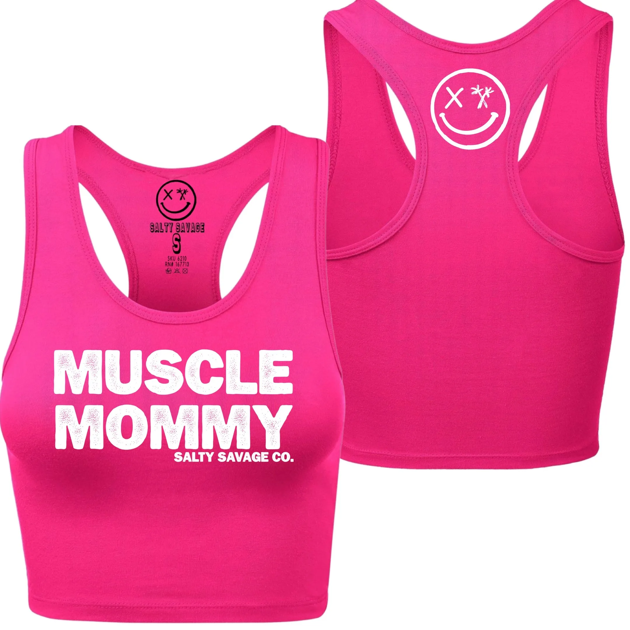 Salty Savage Ladies "MUSCLE MOMMY" Racerback Crop Tank