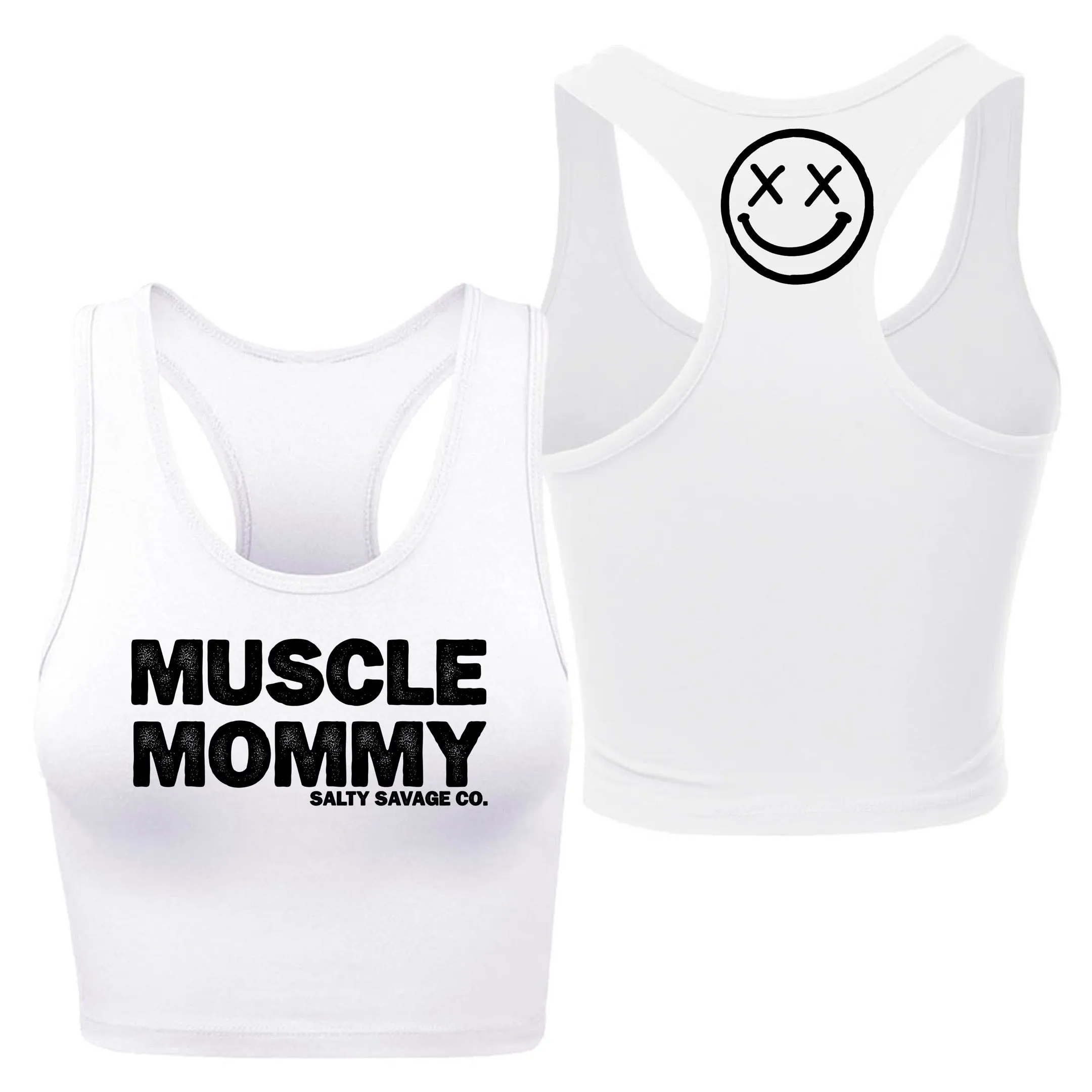 Salty Savage Ladies "MUSCLE MOMMY" Racerback Crop Tank