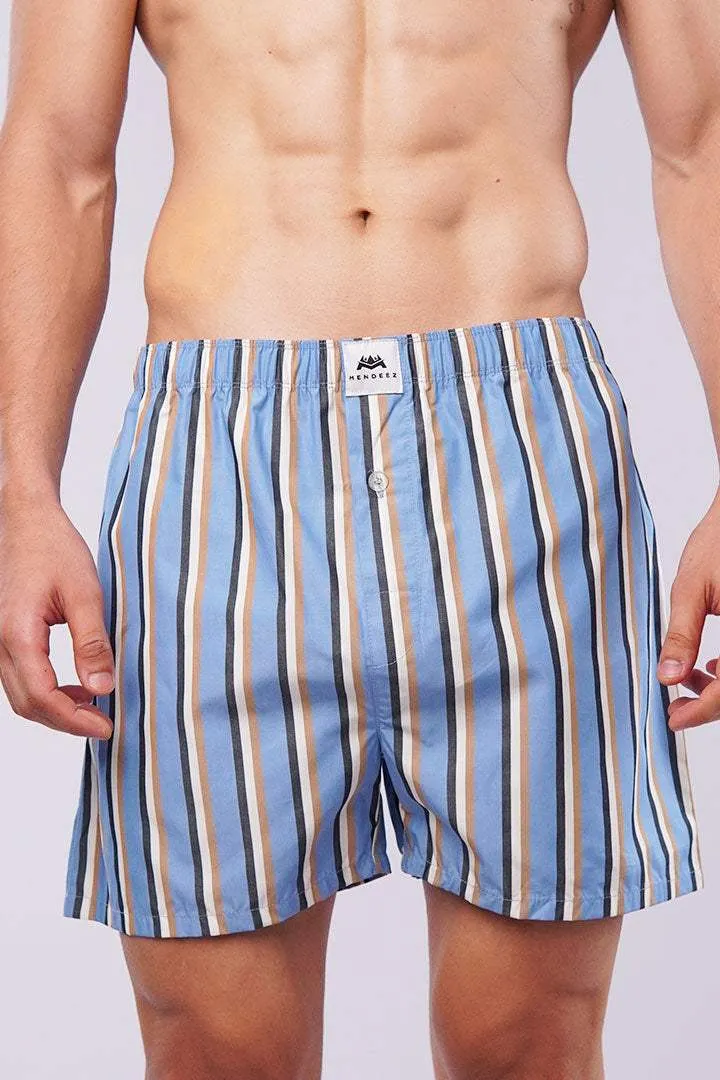 Striped Woven Boxer Shorts - Sky Blue