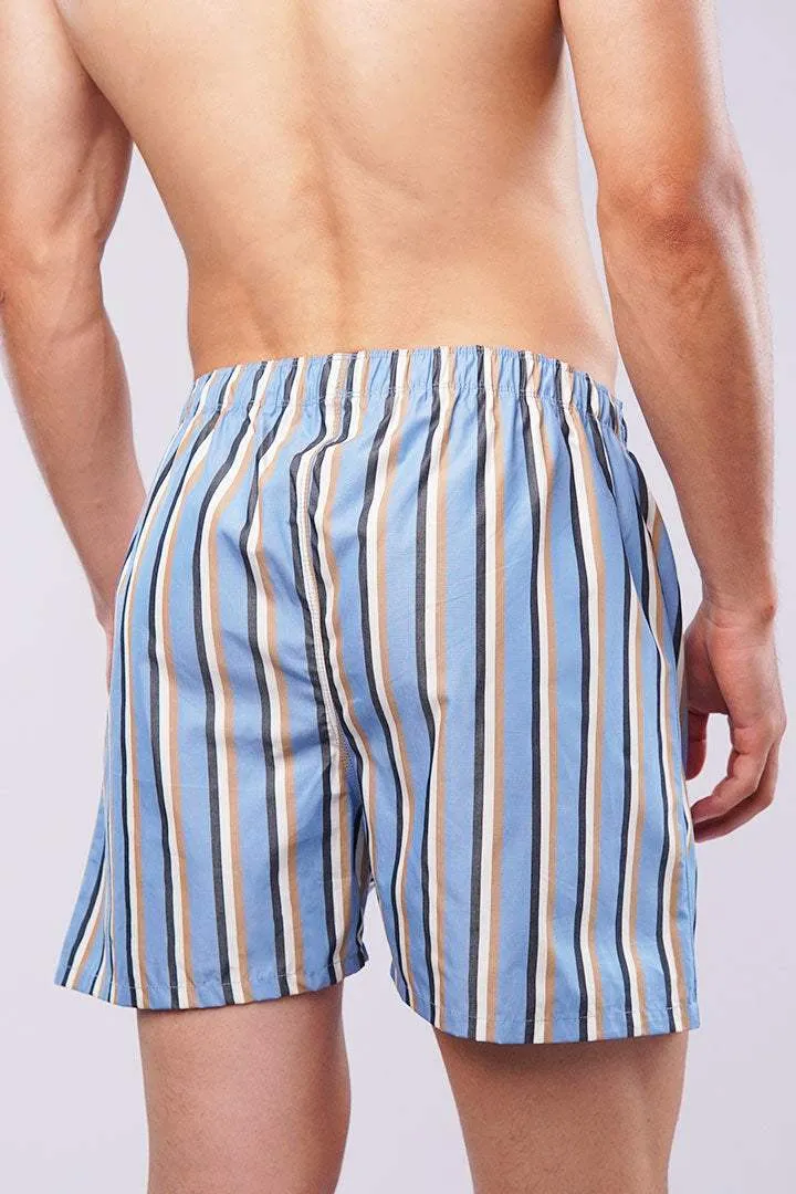 Striped Woven Boxer Shorts - Sky Blue