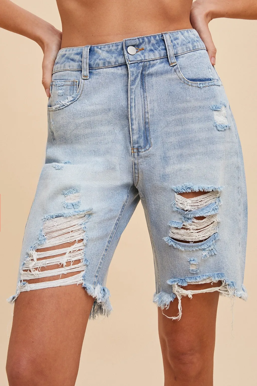 The Brekiya Distressed Bermuda Jean Shorts