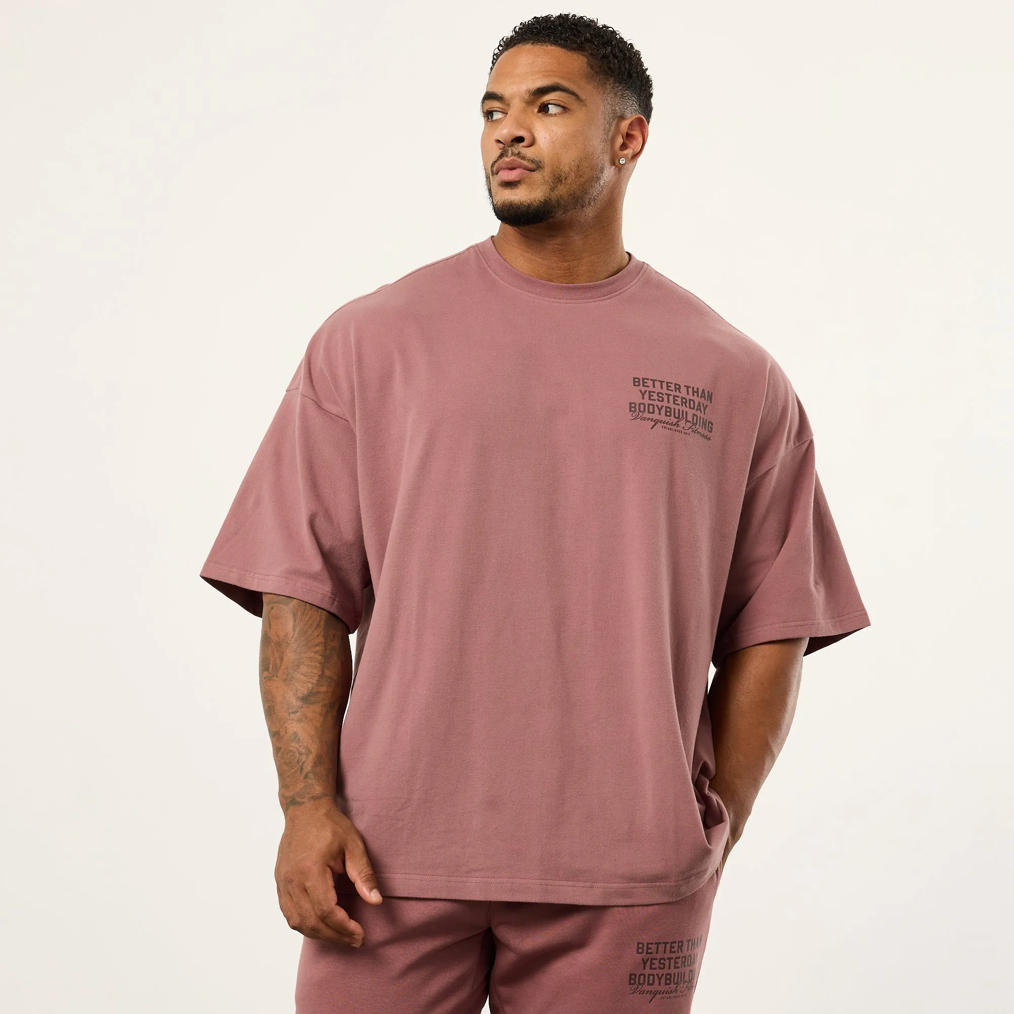 Vanquish Bodybuilding Dark Mauve Boxy Oversized T Shirt