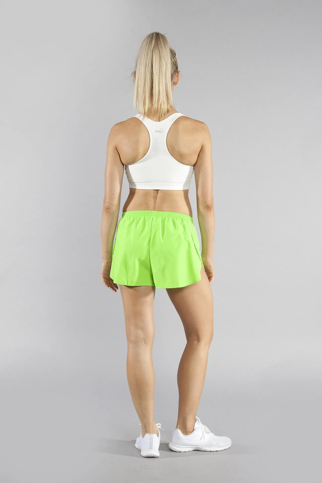 Women's 1" Elite Split Running Shorts- Neon Lime