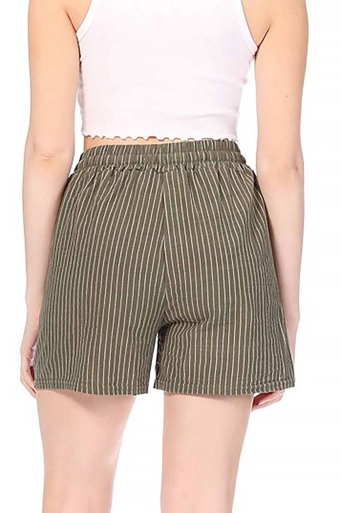 Women's Casual Stripe Elastic Waist Drawstring Pockets Lightweight Short Lounge Pants